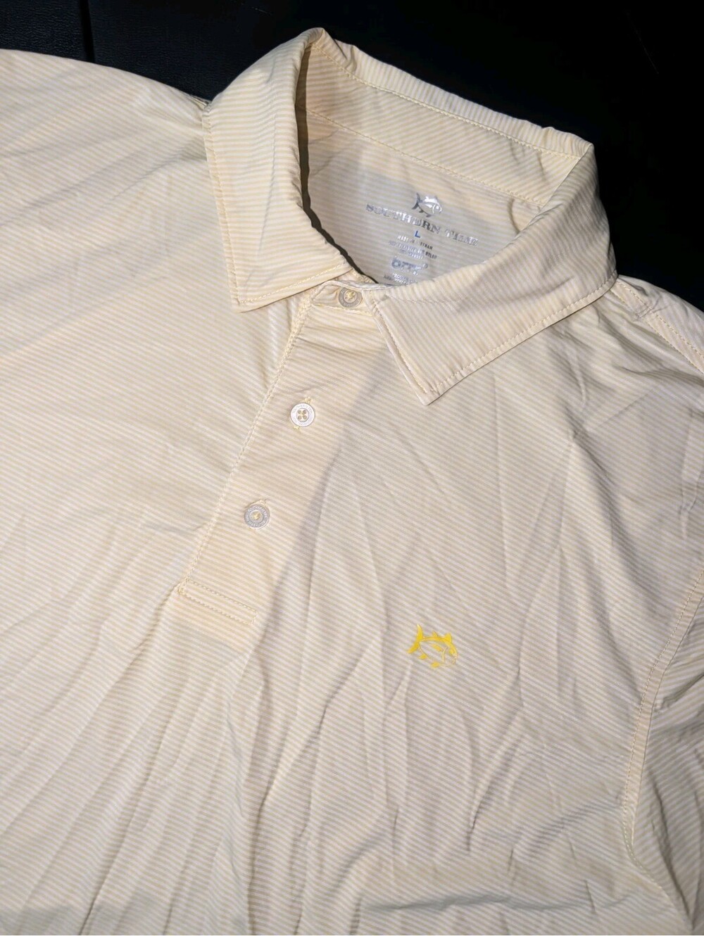 Southern Tide Polo Shirt Large Light Yellow Performance brrr Cooling